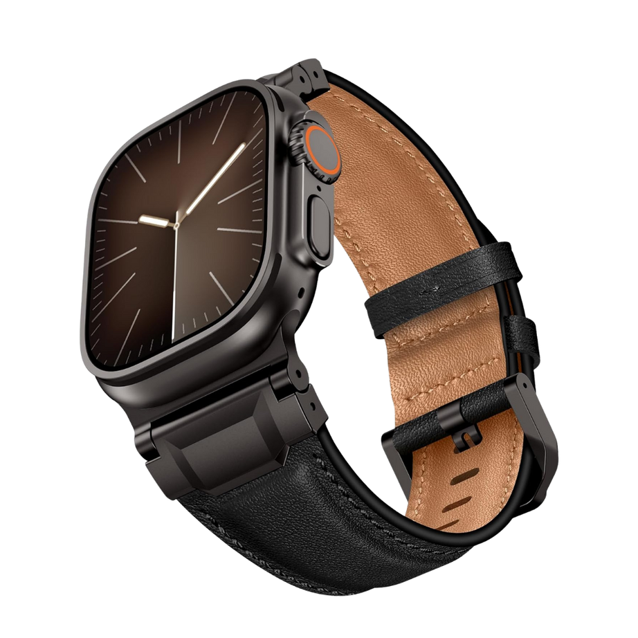 Full Black Luxury Cavallo Leather Straps By Shopyholy Compatible For Apple Watch
