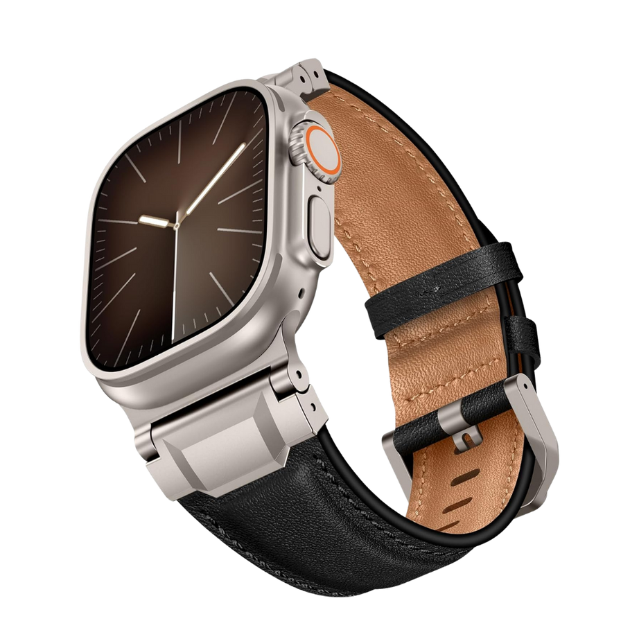 Black Luxury Cavallo Leather Straps By Shopyholy Compatible For Apple Watch