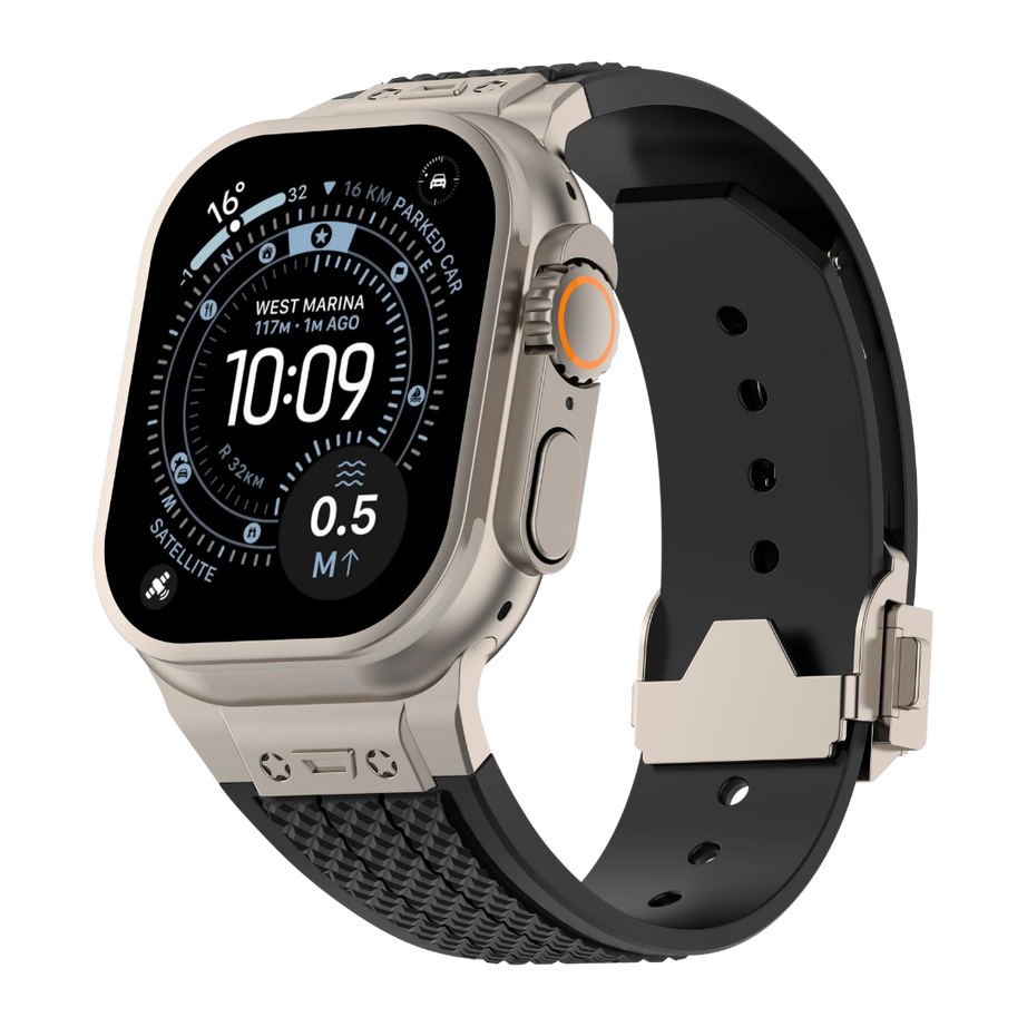 Black Luxury Hublot Design Silicone Straps By Shopyholy Compatible For Apple Watch