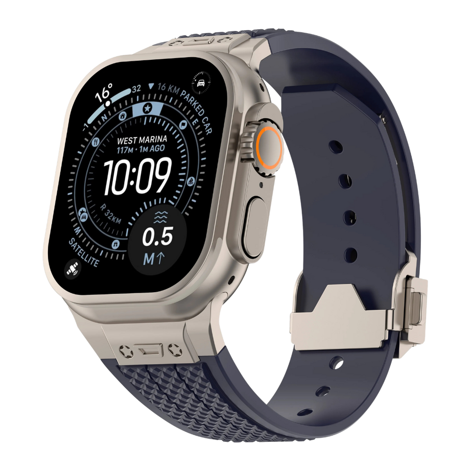 Navy Blue Luxury Hublot Design Silicone Straps By Shopyholy Compatible For Apple Watch