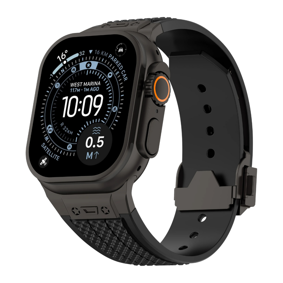 Full Black Luxury Hublot Design Silicone Straps By Shopyholy Compatible For Apple Watch