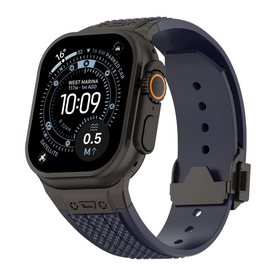 Navy Blue B Luxury Hublot Design Silicone Straps By Shopyholy Compatible For Apple Watch