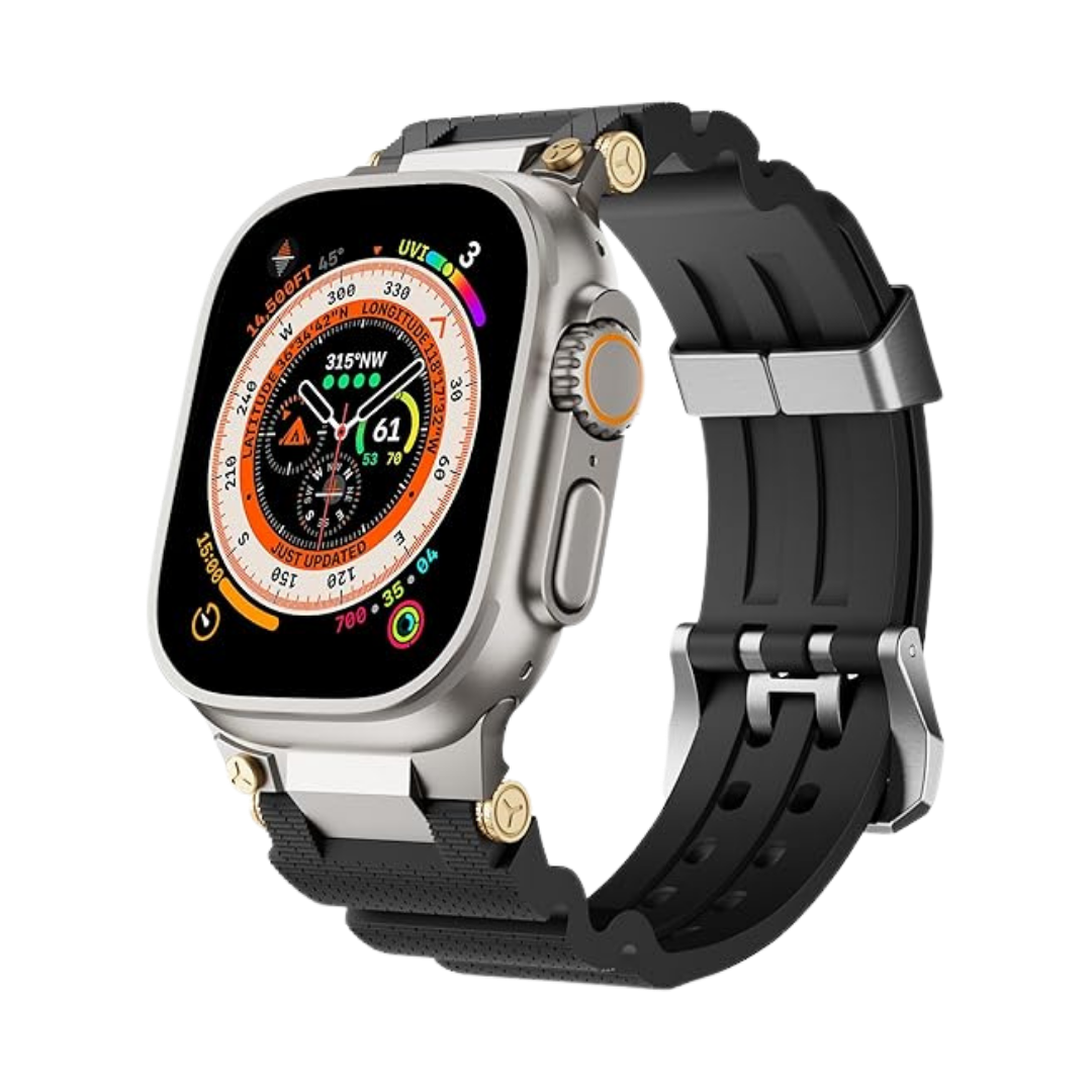 Black Luxury Veltrix Silicone Straps By Shopyholy Compatible For Apple Watch