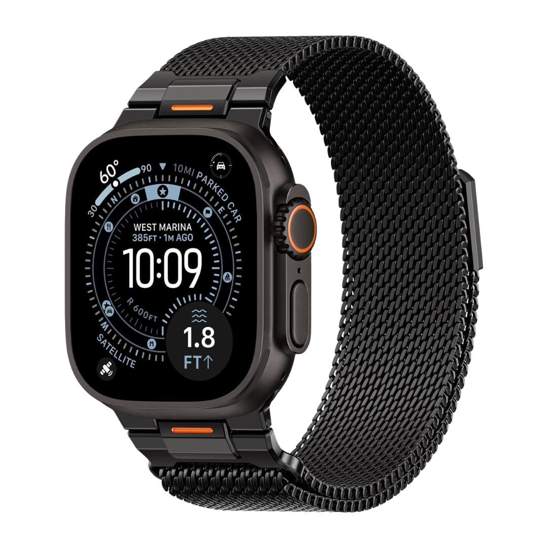 Black Luxury Strato Milanese Loop By Shopyholy Compatible For Apple Watch