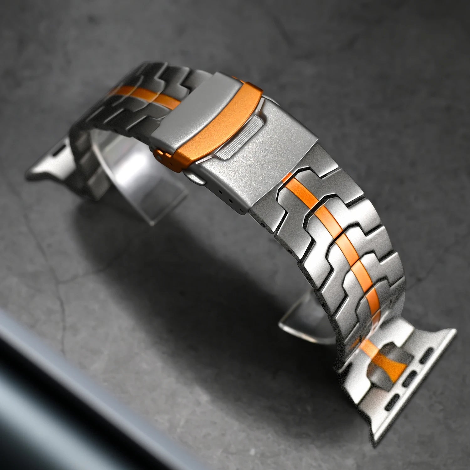 Titanium Orange Luxury Wingtip Titanium Metal Straps By Shopyholy Compatible For iWatch