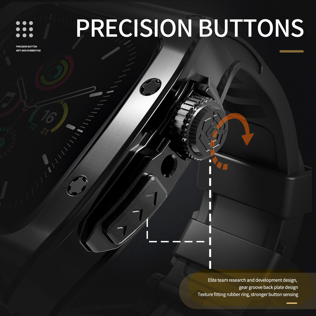 Jet Black Luxury Stainless Steel Case with Silicone Straps For iWatch