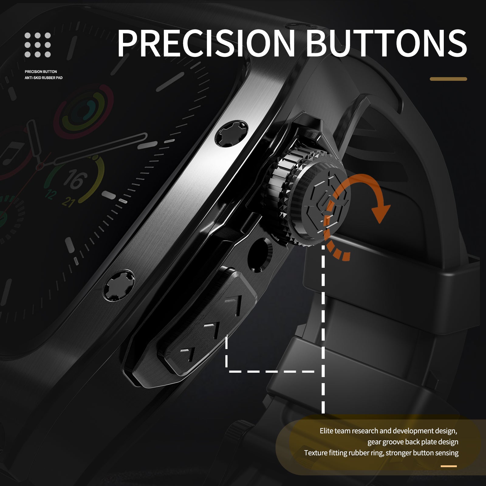 Jet Black Luxury Stainless Steel Case with Silicone Straps For iWatch