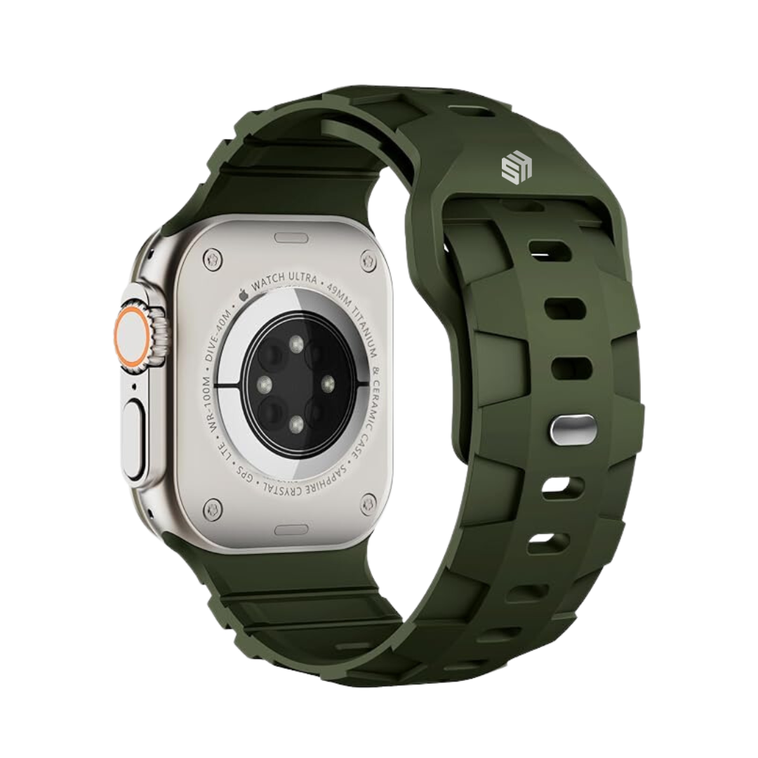 Army Green Premium Rugged Silicone Sports Bands By Shopyholy Compatible For iWatch