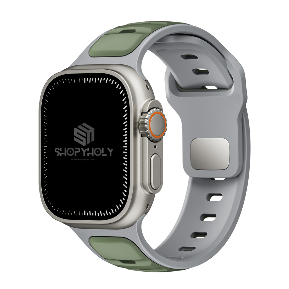 Grey Green Premium Aspro Silicone Sports Bands By Shopyholy Compatible For Apple Watch