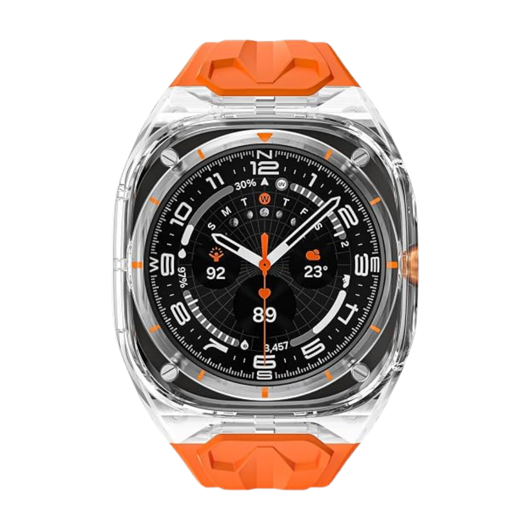 Orange Transparent Rugged Case with Silicone Band for Samsung Galaxy Watch Ultra 47mm