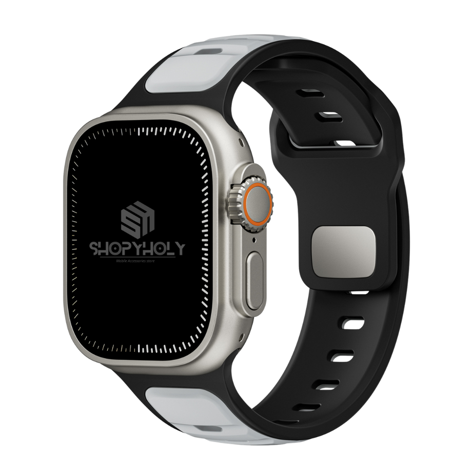 Black Grey Premium Aspro Silicone Sports Bands By Shopyholy Compatible For Apple Watch