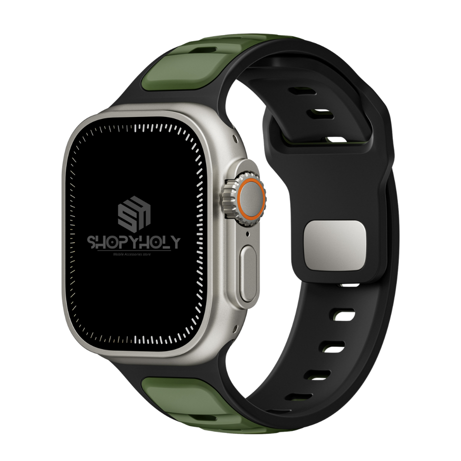 Black Green Premium Aspro Silicone Sports Bands By Shopyholy Compatible For Apple Watch
