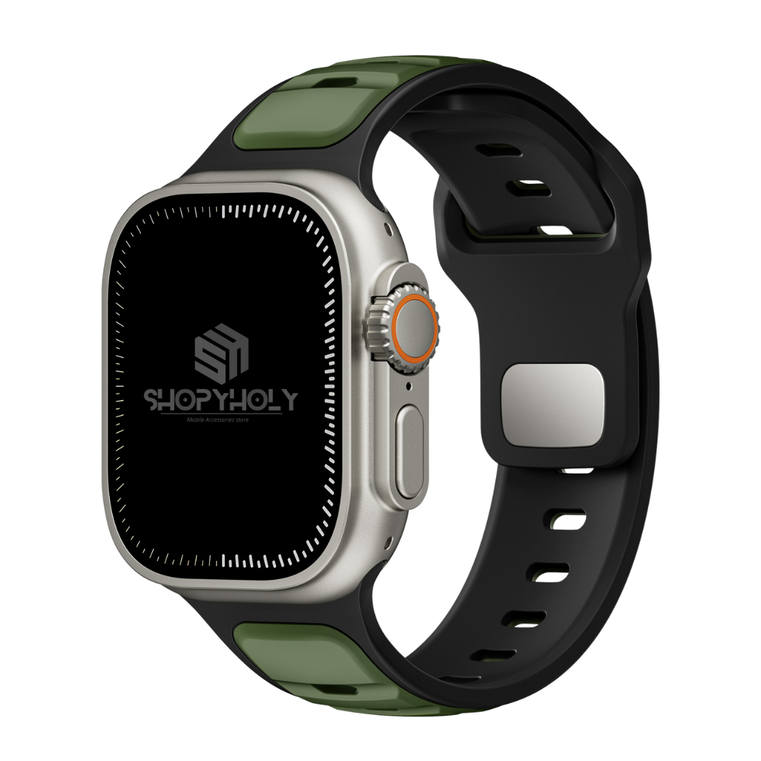 Black Green Premium Aspro Silicone Sports Bands By Shopyholy Compatible For Apple Watch