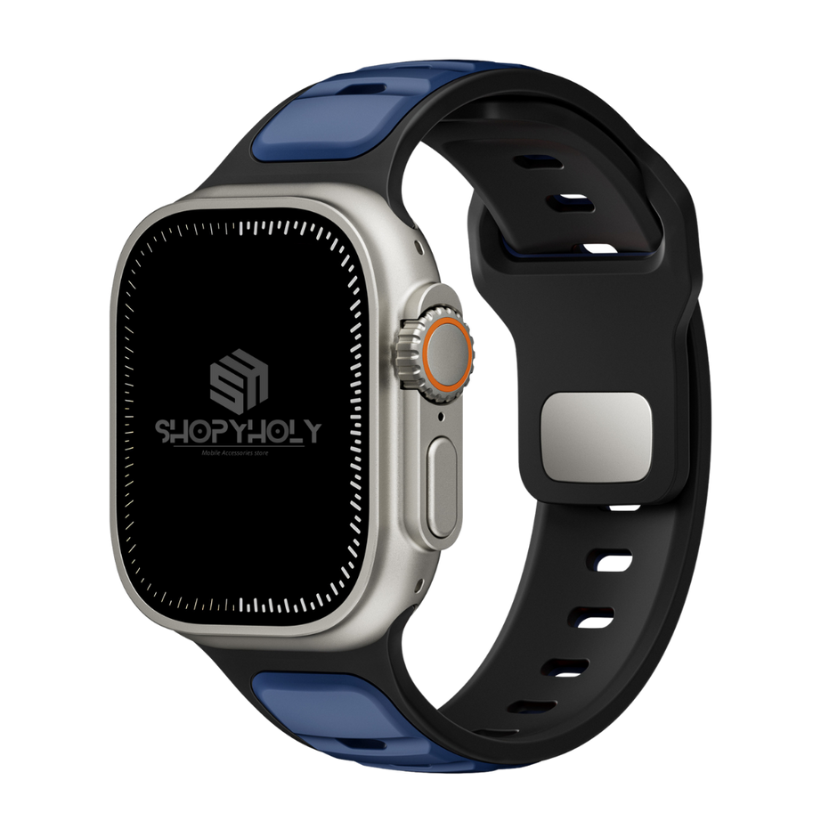 Black Navy Blue Premium Aspro Silicone Sports Bands By Shopyholy Compatible For Apple Watch