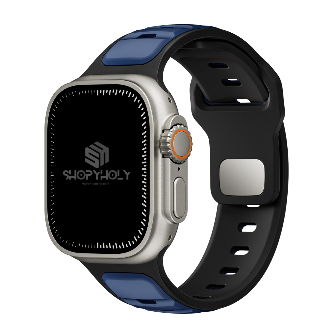 Black Navy Blue Premium Aspro Silicone Sports Bands By Shopyholy Compatible For Apple Watch