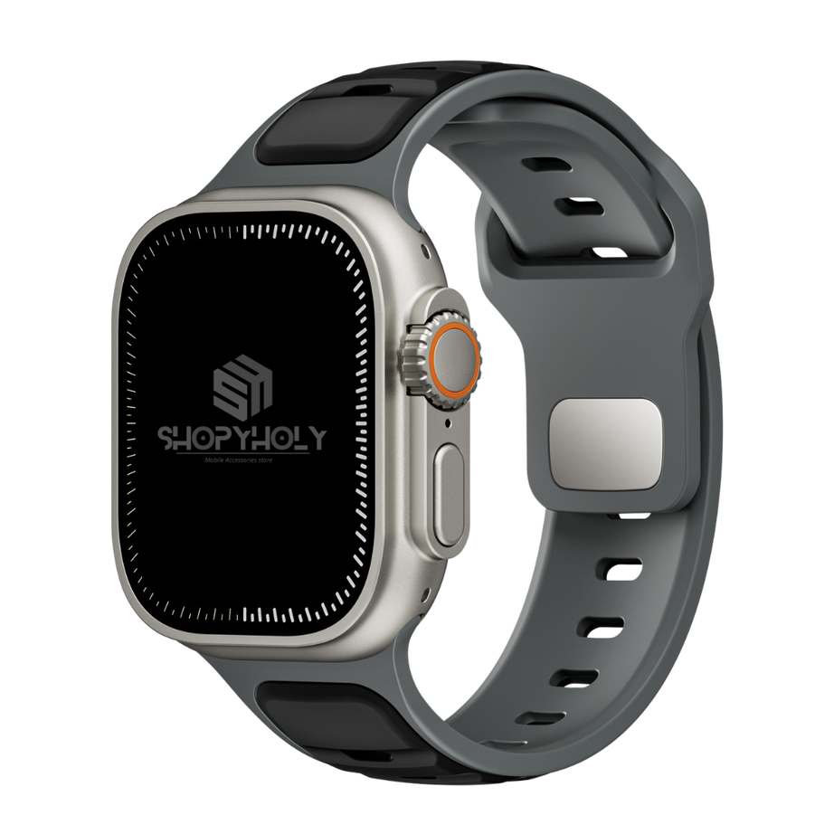 Grey Black Premium Aspro Silicone Sports Bands By Shopyholy Compatible For Apple Watch
