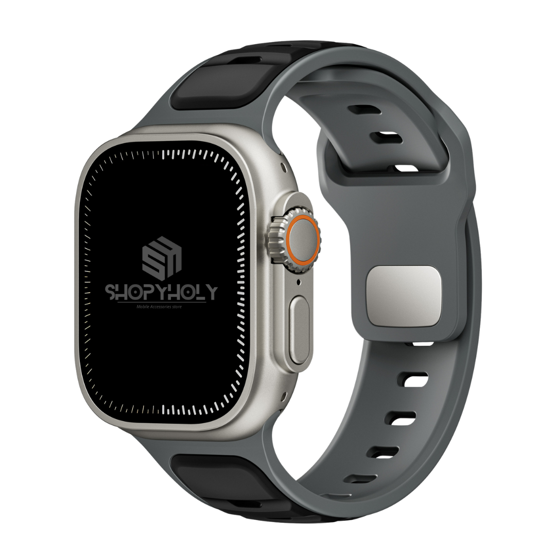 Grey Black Premium Aspro Silicone Sports Bands By Shopyholy Compatible For Apple Watch