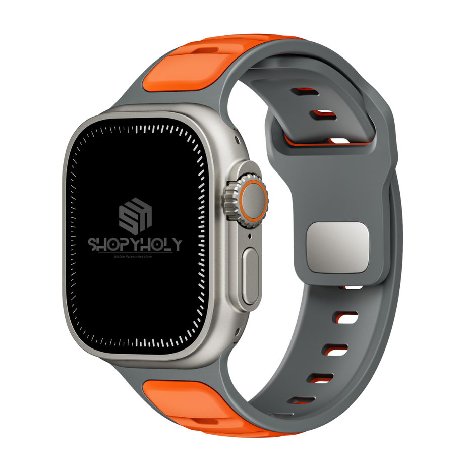 Grey Orange Premium Aspro Silicone Sports Bands By Shopyholy Compatible For Apple Watch