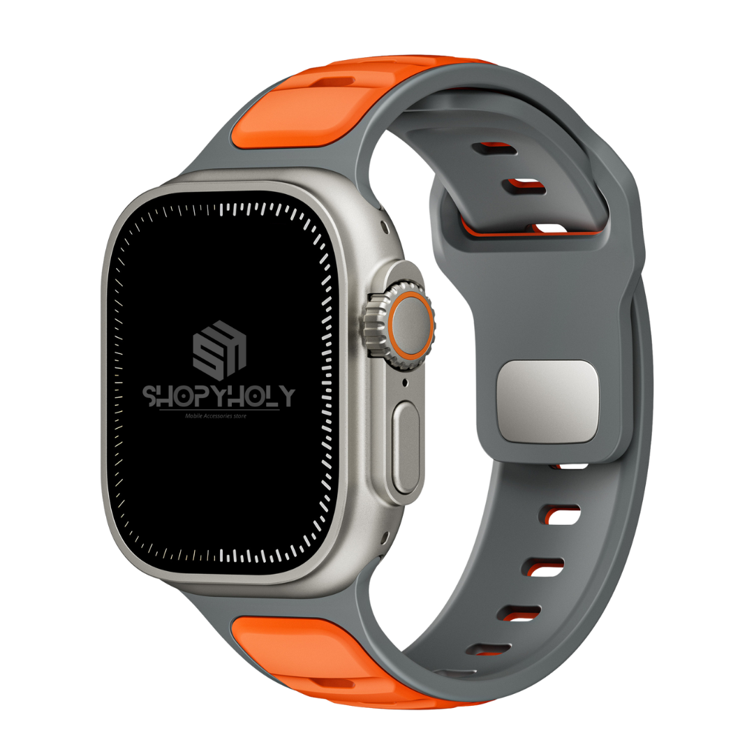 Grey Orange Premium Aspro Silicone Sports Bands By Shopyholy Compatible For Apple Watch