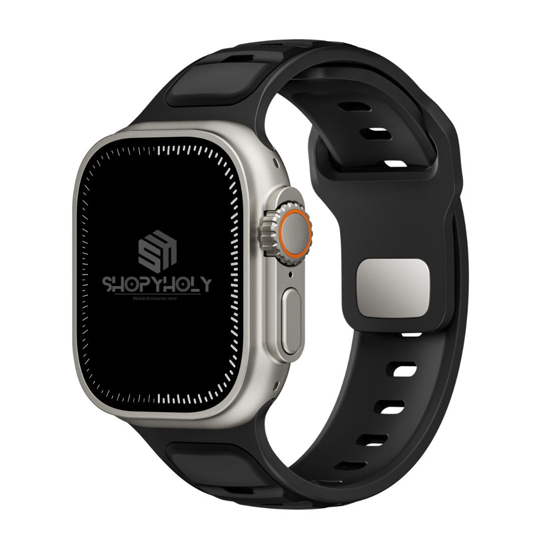 Full Black Premium Aspro Silicone Sports Bands By Shopyholy Compatible For Apple Watch