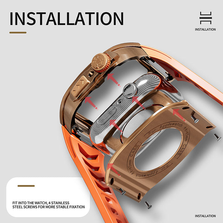 Rose Gold Orange Luxury Stainless Steel Case with Silicone Straps For iWatch