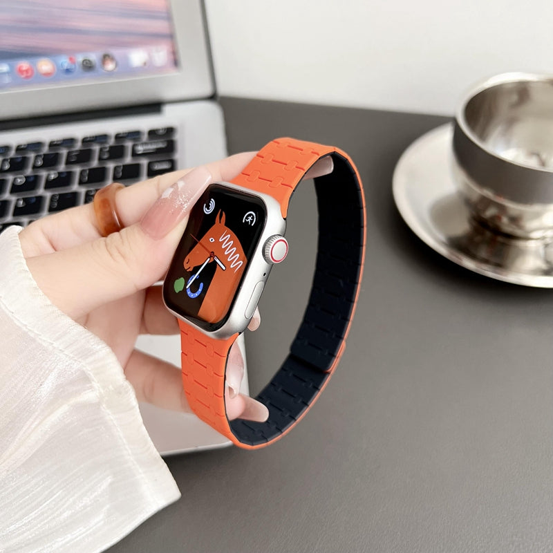 Orange Midnight Premium AP Magnetic Silicone Loop By Shopyholy Compatible For iWatch