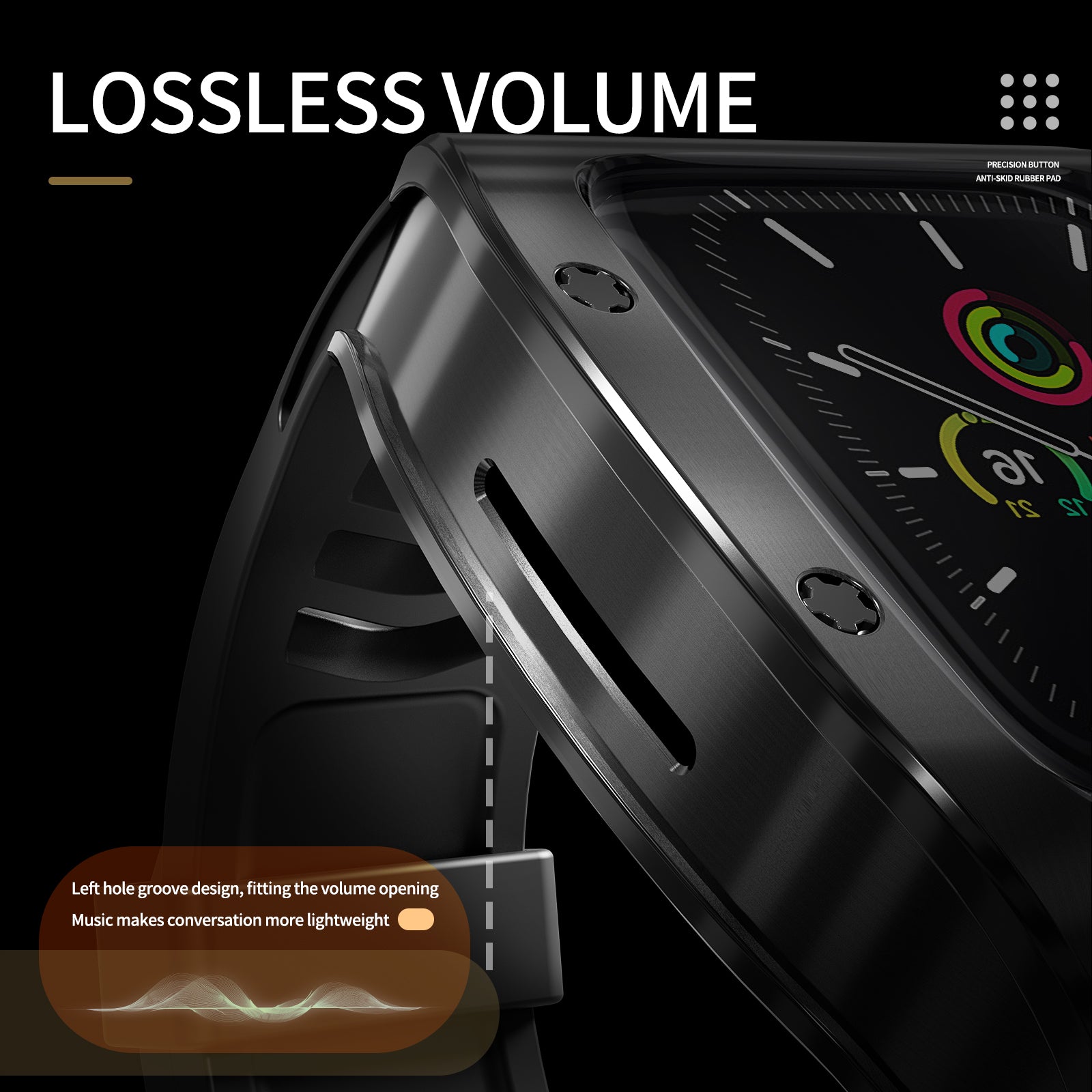 Jet Black Luxury Stainless Steel Case with Silicone Straps For iWatch