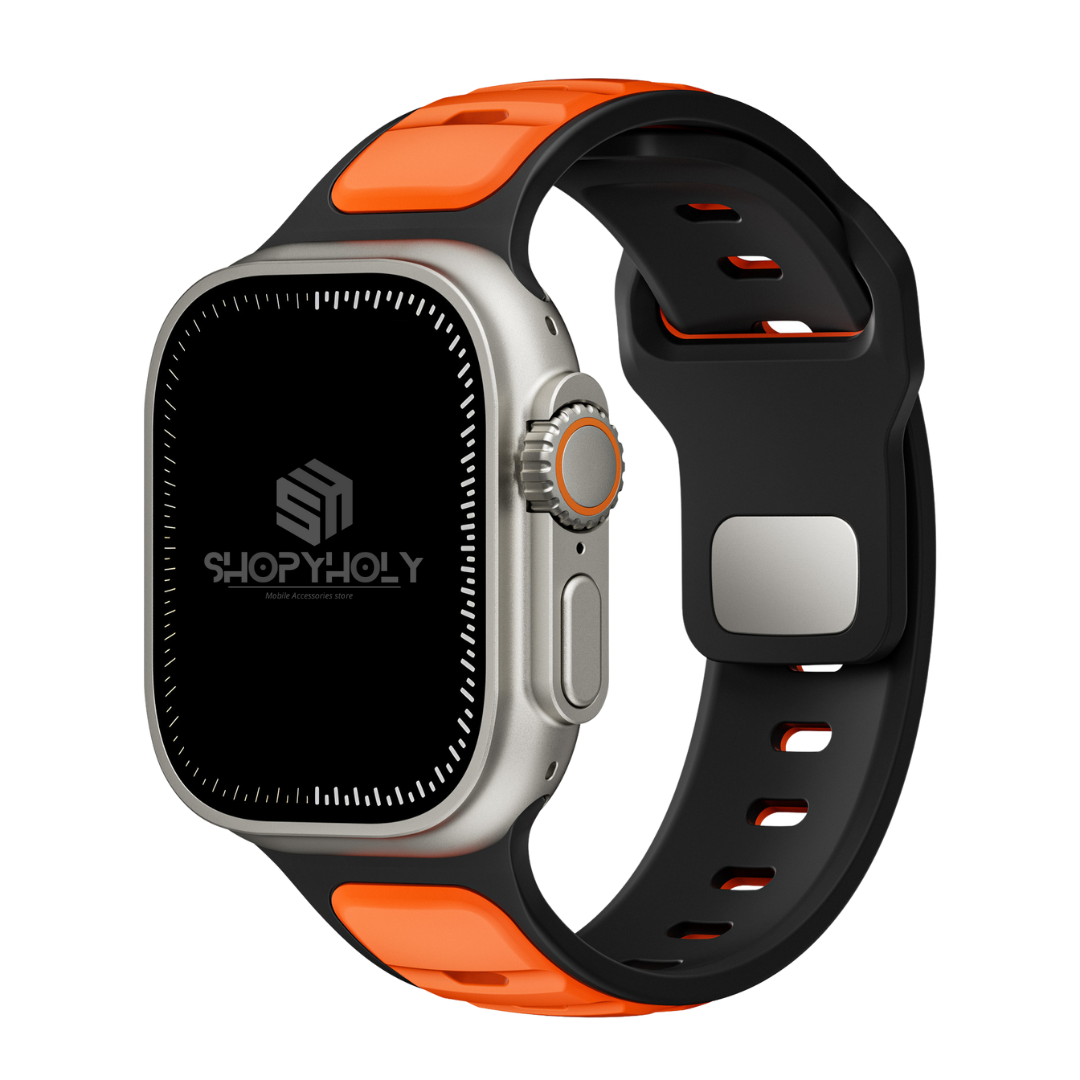 Black Orange Premium Aspro Silicone Sports Bands By Shopyholy Compatible For Apple Watch