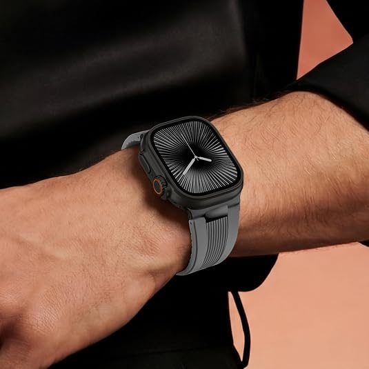 Grey B Luxury Velocity Ribbed Silicone Band By Shopyholy Compatible For Apple Watch