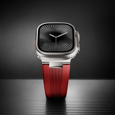 Red Luxury Velocity Ribbed Silicone Band By Shopyholy Compatible For Apple Watch