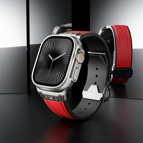 Red Luxury Mechanical Slicone Sports Band By Shopyholy Compatible For Apple Watch