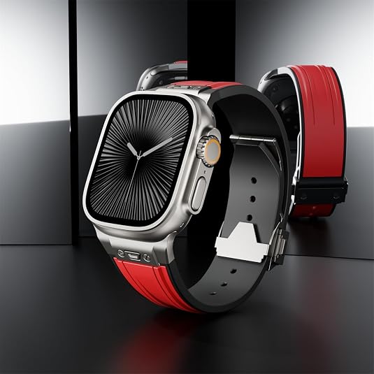 Red Luxury Mechanical Slicone Sports Band By Shopyholy Compatible For Apple Watch
