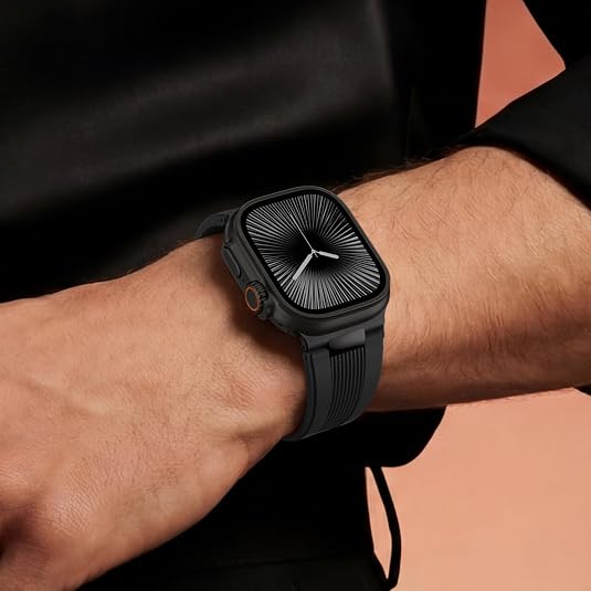 Full Black Luxury Velocity Ribbed Silicone Band By Shopyholy Compatible For Apple Watch