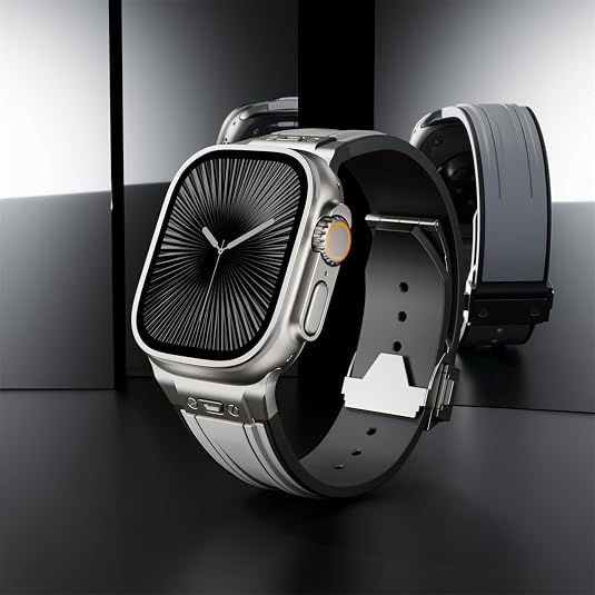 Grey Luxury Mechanical Slicone Sports Band By Shopyholy Compatible For Apple Watch