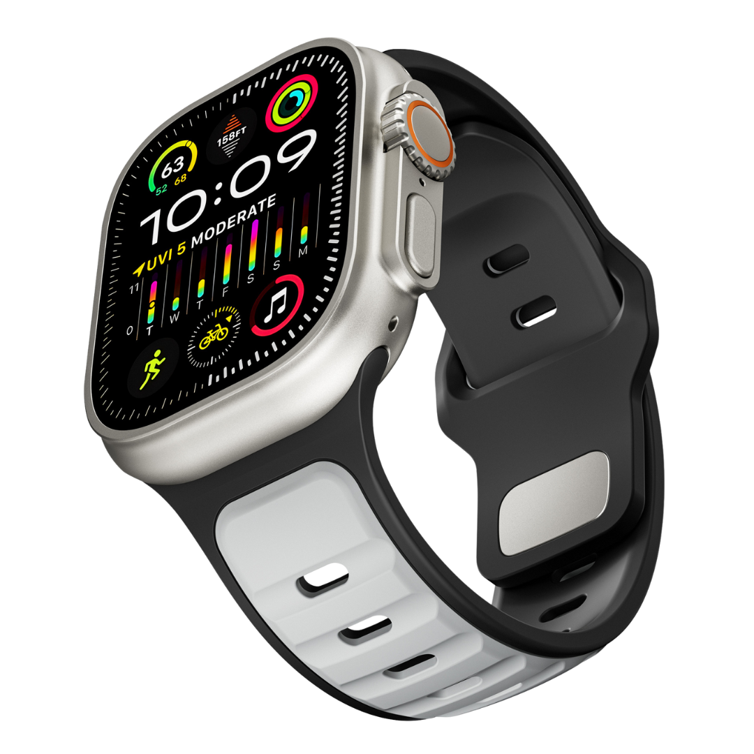 Black Grey Premium Aspro Silicone Sports Bands By Shopyholy Compatible For Apple Watch