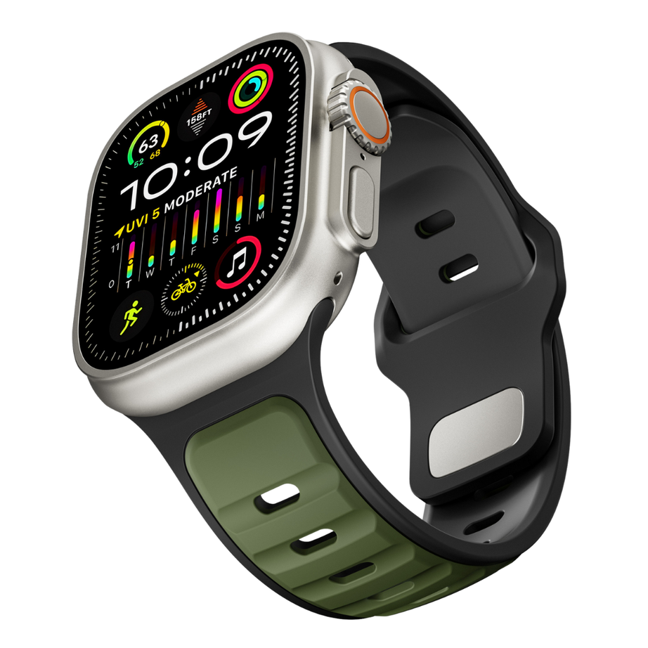 Black Green Premium Aspro Silicone Sports Bands By Shopyholy Compatible For Apple Watch