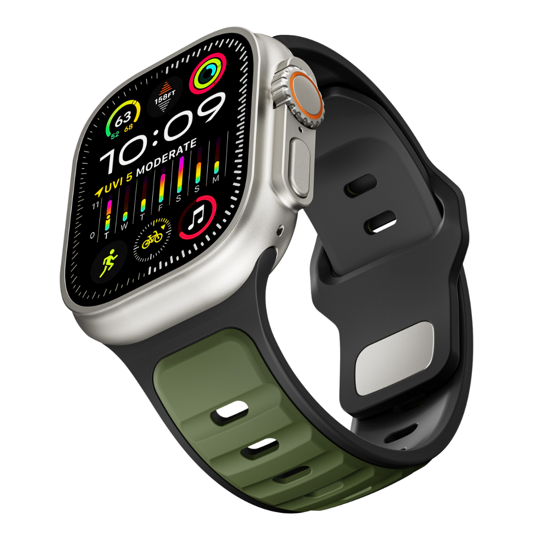 Black Green Premium Aspro Silicone Sports Bands By Shopyholy Compatible For Apple Watch