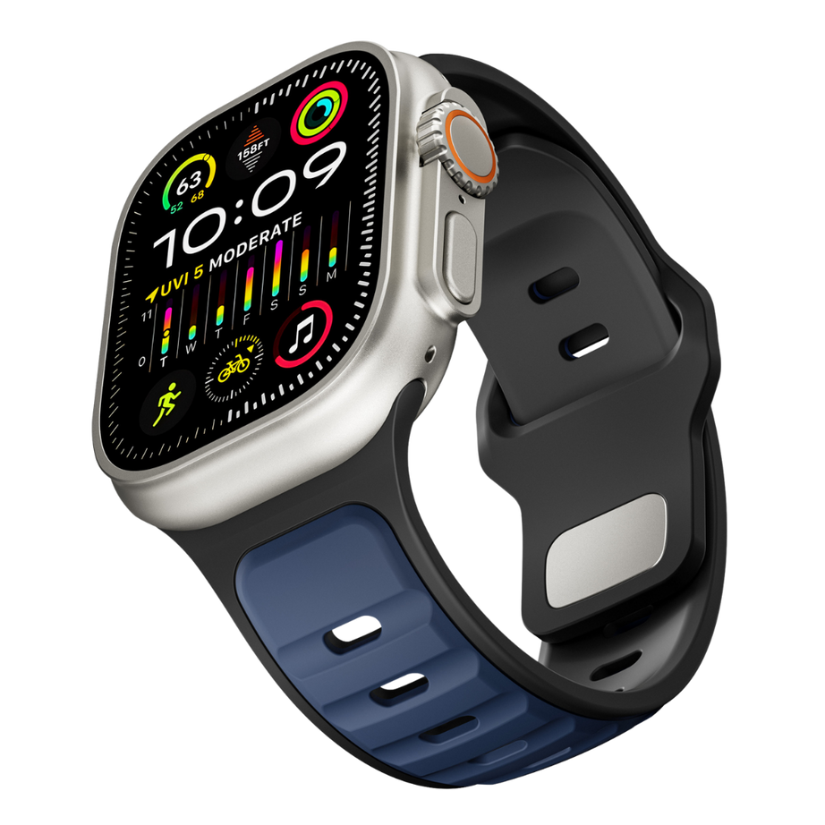 Black Navy Blue Premium Aspro Silicone Sports Bands By Shopyholy Compatible For Apple Watch