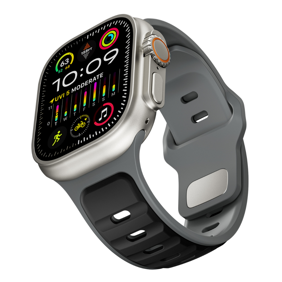 Grey Black Premium Aspro Silicone Sports Bands By Shopyholy Compatible For Apple Watch