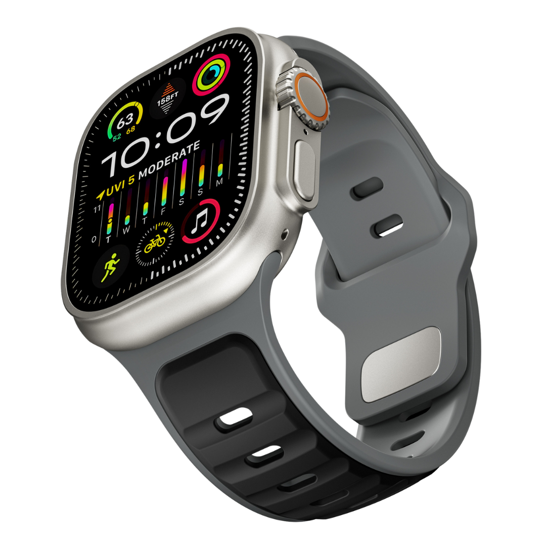 Grey Black Premium Aspro Silicone Sports Bands By Shopyholy Compatible For Apple Watch