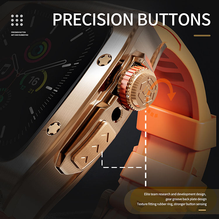 Rose Gold Orange Luxury Stainless Steel Case with Silicone Straps For iWatch