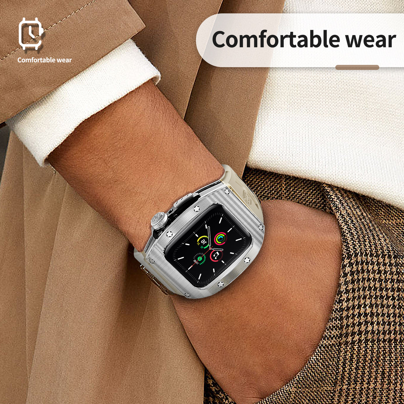 Silver Star Luxury Stainless Steel Case with Silicone Straps For iWatch