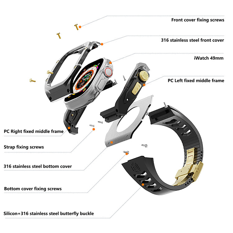 49MM Black Gold Luxury Concept Art Modification Kit For iWatch Ultra 1/2