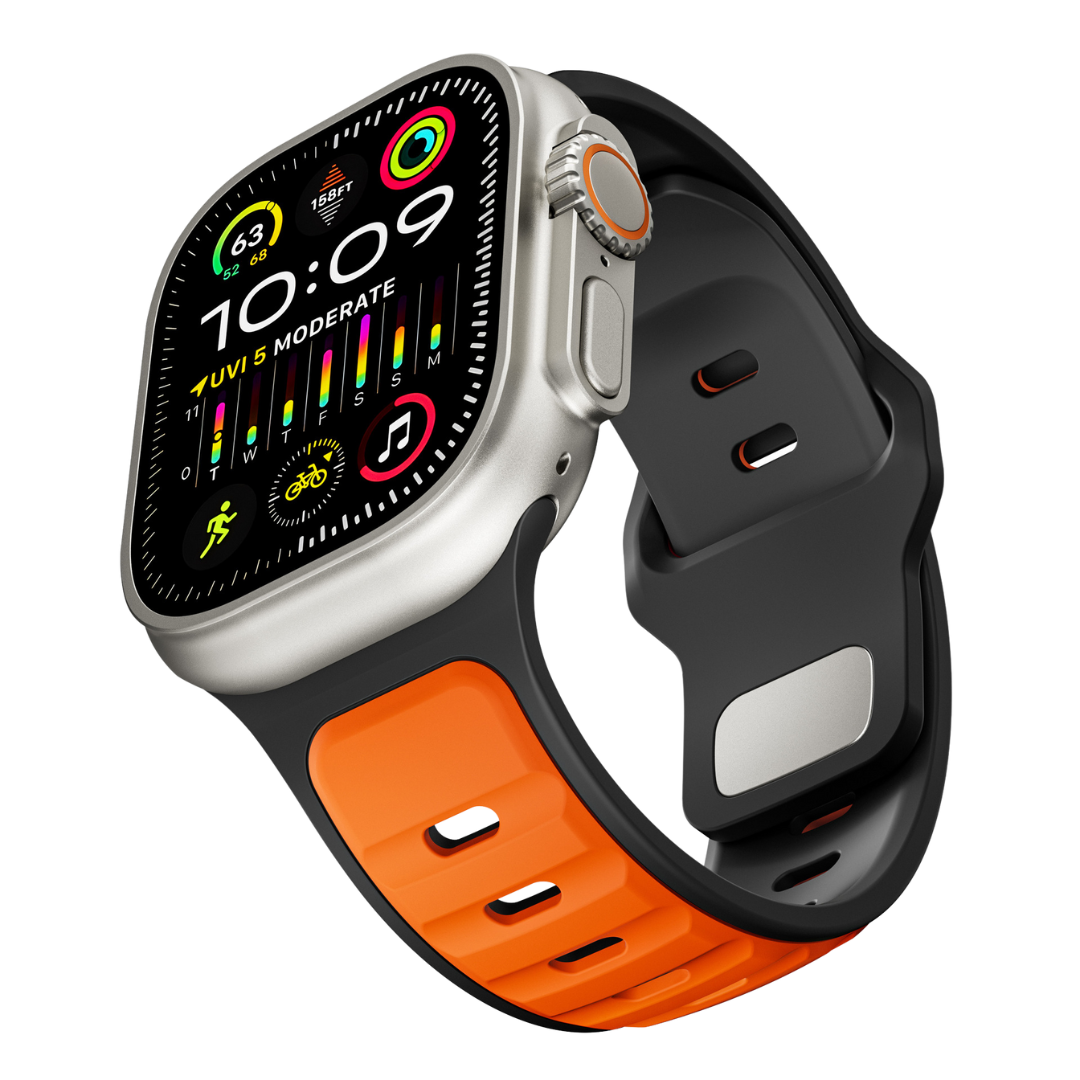 Black Orange Premium Aspro Silicone Sports Bands By Shopyholy Compatible For Apple Watch