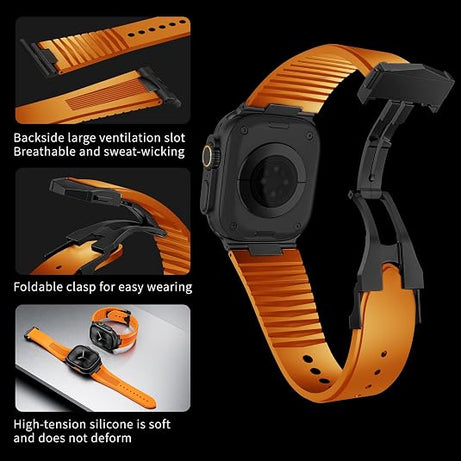 Orange B Luxury Velocity Ribbed Silicone Band By Shopyholy Compatible For Apple Watch