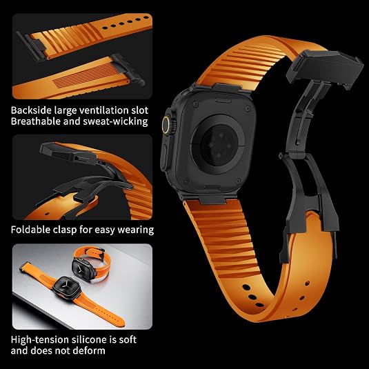 Orange B Luxury Velocity Ribbed Silicone Band By Shopyholy Compatible For Apple Watch