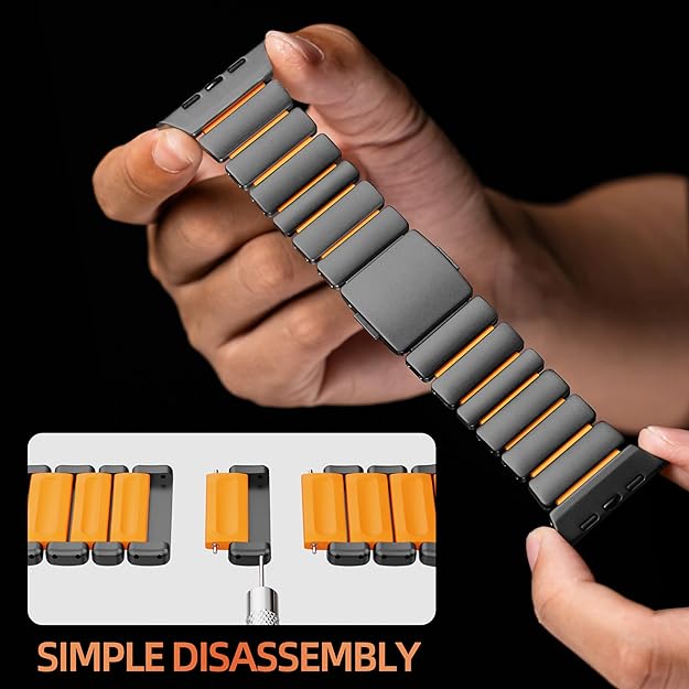 Black orange Luxury Titanium Dual Layer Silicone Magnetic Link Bands By Shopyholy Compatible For Apple Watch