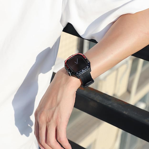 Red Black Luxury Metal Scale Ring Case By Shopyholy Compatible For Apple Watch