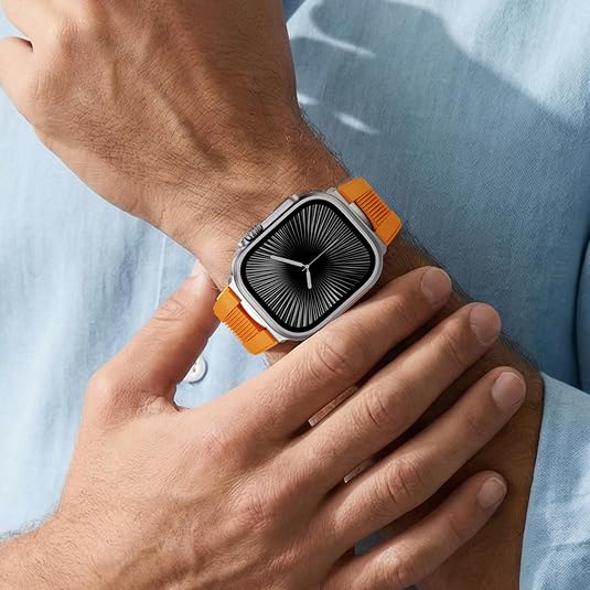 Orange Luxury Velocity Ribbed Silicone Band By Shopyholy Compatible For Apple Watch