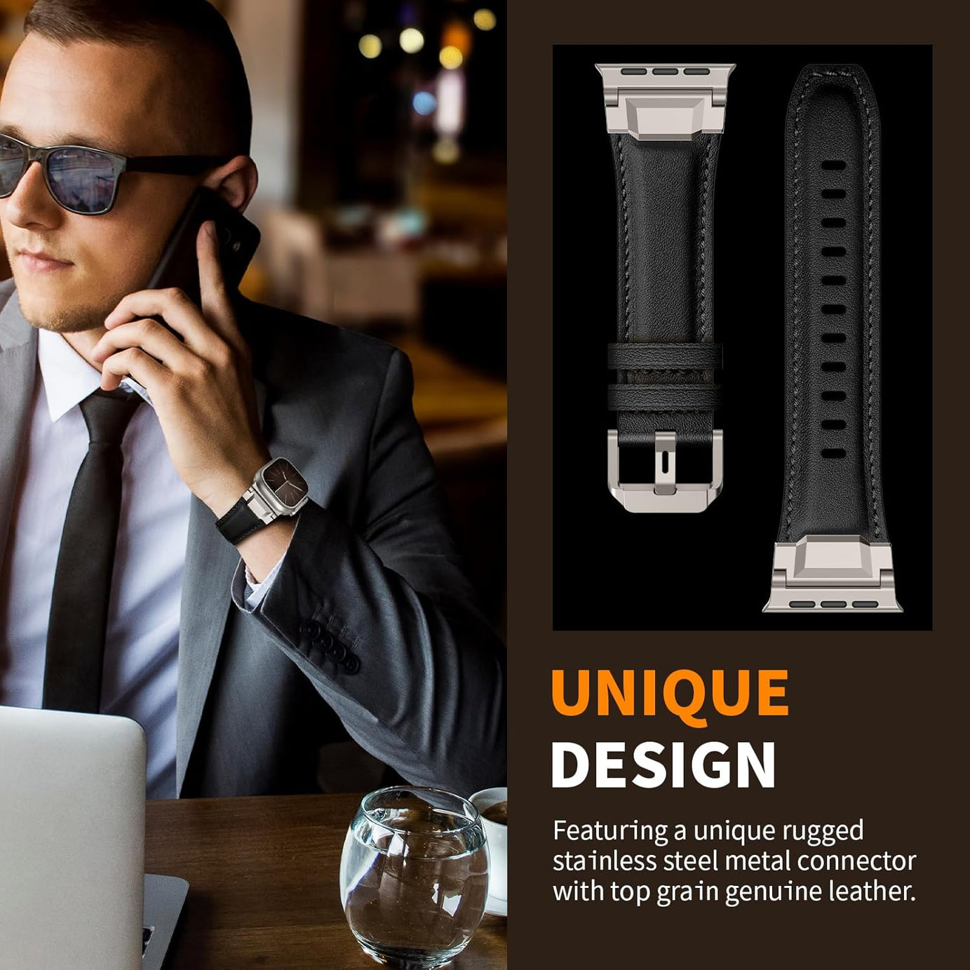 Black Luxury Cavallo Leather Straps By Shopyholy Compatible For Apple Watch